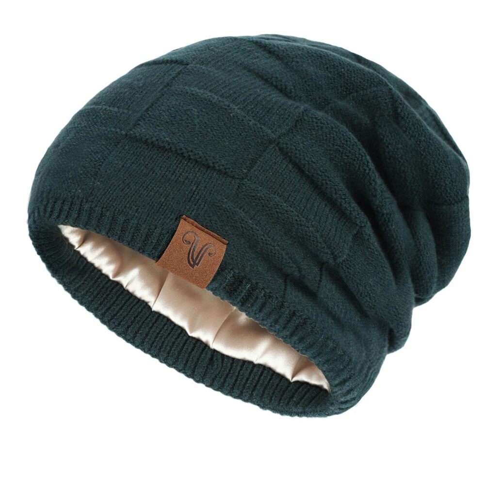 1310 Satin Lined Beanie Wool Winter Hats , Silk Lined Slouchy Beanie Knit